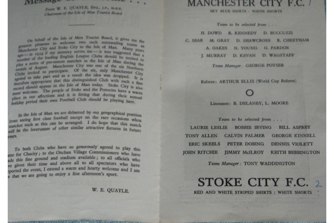 1964 MANCHESTER CITY V STOKE CITY FRIENDLY PLAYED ISLE OF MAN - Image 2 of 2