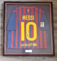 LIONEL MESSI SIGNED & FRAMED BARCELONA SHIRT