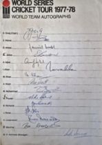 1977-78 OFFICIAL WORLD SERIES CRICKET TOUR ( KERRY PACKER ) AUTOGRAPH SHEET