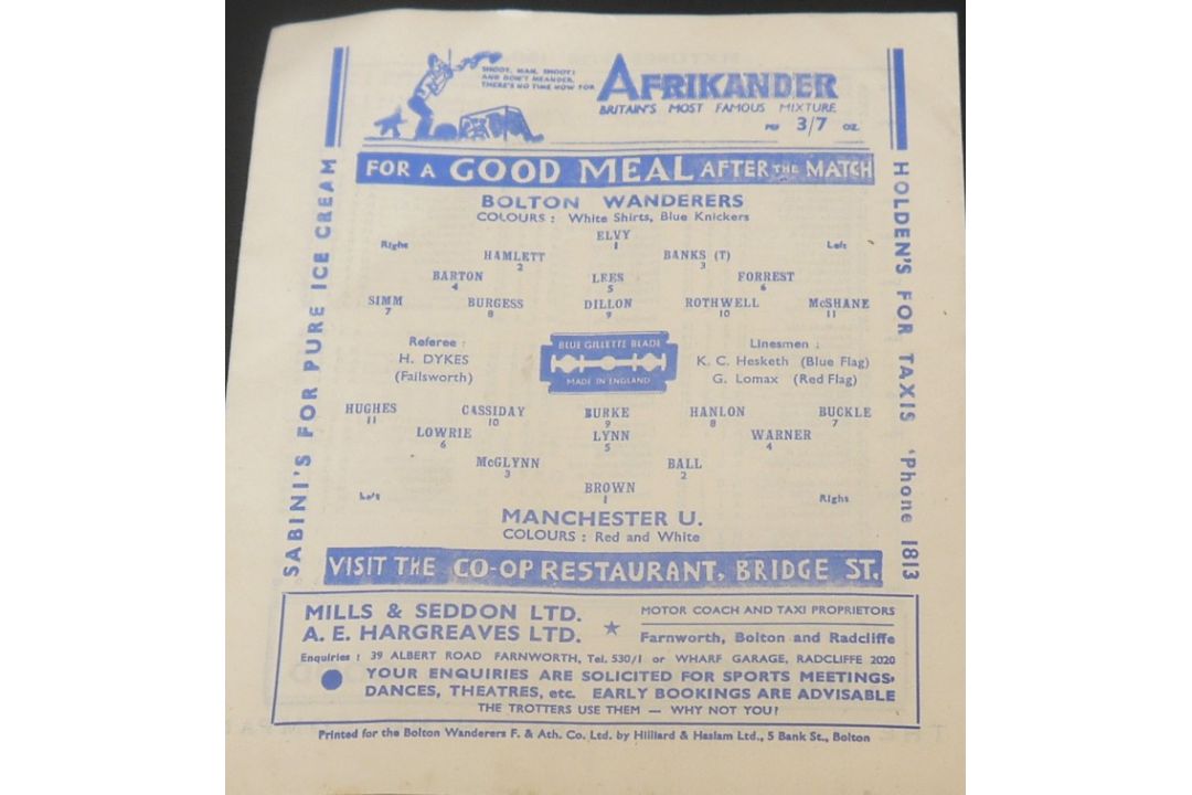 1947-48 BOLTON WANDERERS V MANCHESTER UNITED MANCHESTER SENIOR CUP FINAL - Image 2 of 2