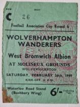 1948-49 WOLVERHAMPTON WANDERERS V WEST BROMWICH ALBION FA CUP 6TH ROUND TICKET