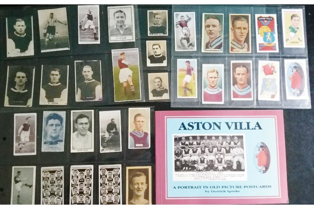 ASTON VILLA BOOK 'PORTRAIT IN OLD POSTCARDS' & 31 CIGARETTE / TRADE CARDS