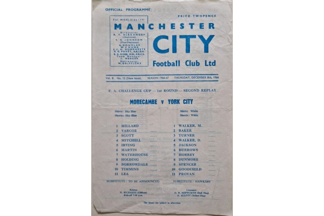 1966-67 MORECAMBE V YORK CITY FA CUP 1ST RD 2ND REPLAY PLAYED AT MANCHESTER CITY