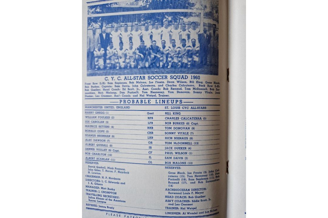 1959-60 ST LOUIS CATHOLIC YOUTH COUNCIL ALL STARS V MANCHESTER UNITED FRIENDLY PLAYED IN AMERICA - Image 2 of 2