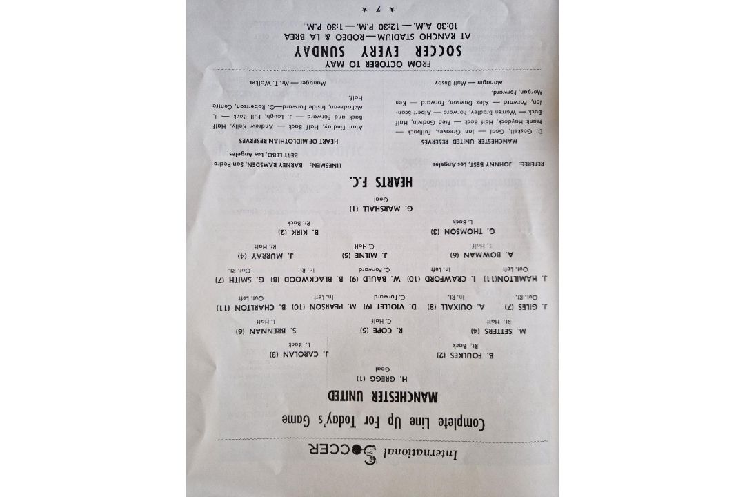 1960 HEART OF MIDLOTHIAN V MANCHESTER UNITED FRIENDLY PLAYED IN AMERICA - Image 2 of 2