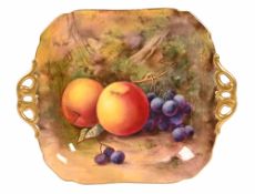 A Royal Worcester rectangular plate, decorated with fruit and signed Price. Length 27.5 cm.
