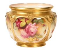 A Royal Worcester vessel, hand painted with roses by W H Austin. Height 14.5 cm, top diameter 15