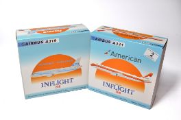 A duo of diecast model aircraft 1/200 scale issues comprising 1) Inflight 200 American Airbus