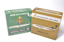 A duo of diecast model aircraft 1/200 scale issues comprising 1) Singapore Airlines Airbus A310,