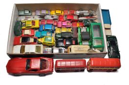 A mixed assortment of diecast models including Matchbox, Dinky, Corgi etc. Some with notable wear,