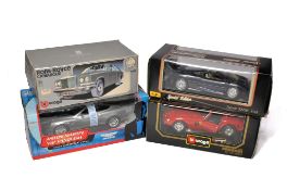 A group of 4 x larger scale diecast model vehicles including older issue Burago Rolls Royce Model