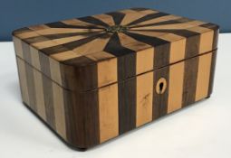 A 19th Century rosewood and satinwood parquetry work lidded box with silk-lined interior,