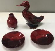 A Royal Doulton flambé gourd-shaped vase of plain form, 8 cm high,