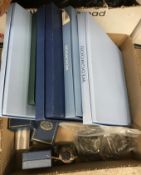 A box containing various Wedgwood and other commemorative plates, a small collection of Portmeirion,