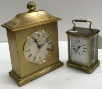 A French lacquered brass carriage clock, the white enamel dial with Roman numerals,