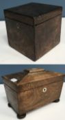 A 19th Century burr yew veneered single section tea caddy of cube form, 11.2 cm x 11.3 cm x 11.