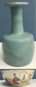 A turquoise crackle glazed mallet shaped vase with silvered rim bearing sixty-nine character