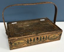 An early 19th Century painted lidded box/basket with swing handle, 23.7 cm wide x 16.5 cm deep x 5.