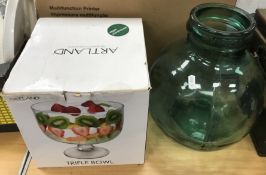 A box containing assorted sundry items to include various white bowls and a wooden trug together