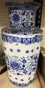 A large blue and white Chinese style vase,