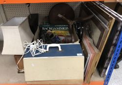 A box containing assorted sundry items to include two vintage cut glass table lighters together