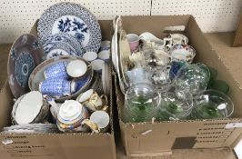 Two boxes of assorted decorative china and glassware to include two late 19th Century Meissen