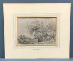 JOHN CONSTABLE RA (1776-1837) "Woodland with wall and gate in foreground and cottage in the
