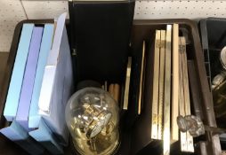 Three boxes of assorted sundry items to include a pair of early 19th Century cut glass decanters,