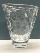 An Orrefors leaf decorated vase of oval tapered form by Ingeborg Windin,