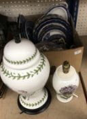 A box containing assorted decorative blue and white dinner and tea wares to include Royal Doulton