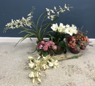 Four various fake flower displays to inc
