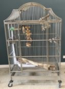 A large modern polished steel parrot cag