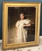 WILLIAM EDWARDS MILLER (1852-1940) "Young girl in white dress wearing a gold cross pendant leaning