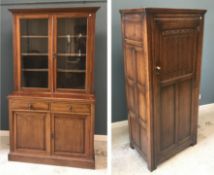 A circa 1900 mahogany bookcase cabinet with two glazed doors enclosing shelving over two drawers