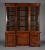 A VICTORIAN BURR WALNUT BOOKCASE BY W J MANSELL, Cabinet Maker, 226 and 226A Fulham Road and 2A