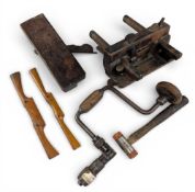 Collection of Club Maker Tools: woodwork tool, a plough plane, spoke shaves, Thorex mallet and