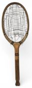 c1920 Tournament Special Fishing Tail Wooden Tennis Racket: Moore Bath Kerr Brothers London,