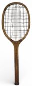 c1920 Period Albion wooden Tennis Racket, with retailer transfer Amersham Sports Goods Works -