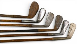 6x Assorted Golf irons incl diamond back smf cleek, Gibson mashie niblick and deep faced mashie,