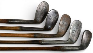 5x Various niblicks incl a small round head stamped St Andrews niblick, JH Taylor autograph, JE