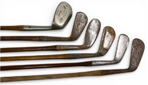 6x Assorted Golf irons for restoration incl unusual Aero mashie by Brodie and Son with a heavy