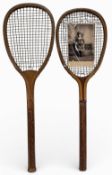 c1885 2x smaller wooden Tennis Rackets, 26