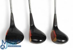 Scarce 3x Ping Karsten-I left hand Golf Woods - features 1 wood numbered 002738 to the sole plate, 2