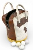 Vintage Tregar Golf Ball Bag with a selection of modern dimple golf balls