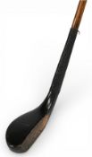 J Thomson dark stained late long nose play club fitted with a full length replaced grip showing an r