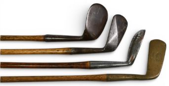 4x Assorted Golf Clubs to incl niblick and diamond back mashie indistinctly stamped both with