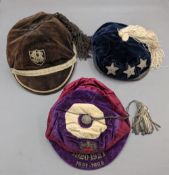 3x c1920 School Sports Awards Caps to include a 1920-1922 LC HC Hockey Club cap, an early round