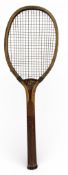 c1910 Tyldesley & Holbrook Champion Wooden Tennis Racket of Deansgate Manchester, with full