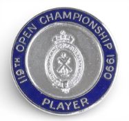 1990 119th The Open Championship Player Enamel Badge, an original badge from Nick Faldo's winning