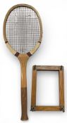 c1920 Anchora Club Model Fantail / Swallowtail Wooden Tennis Racket red and gut strings with some